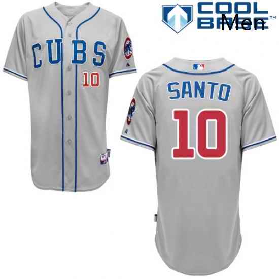 Mens Majestic Chicago Cubs 10 Ron Santo Replica Grey Alternate Road Cool Base MLB Jersey